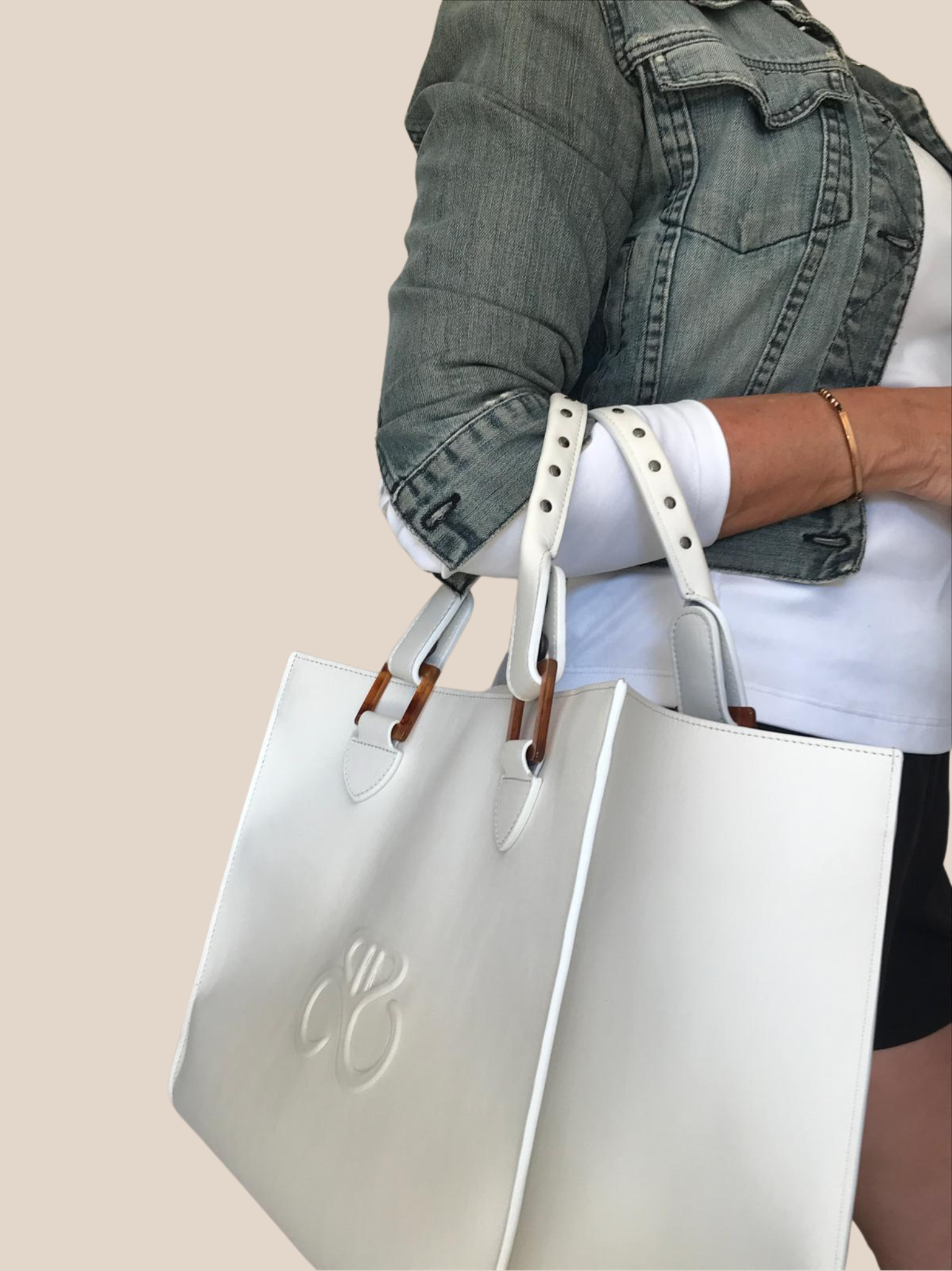 Extra handle (optional) in leather with studs (short or long) - Iris tote bag