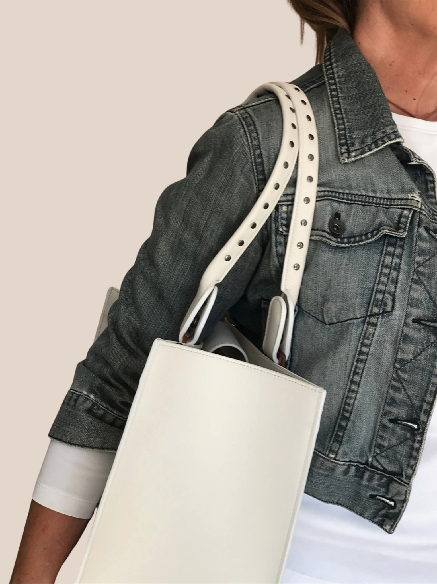 Extra handle (optional) in leather with studs (short or long) - Iris tote bag