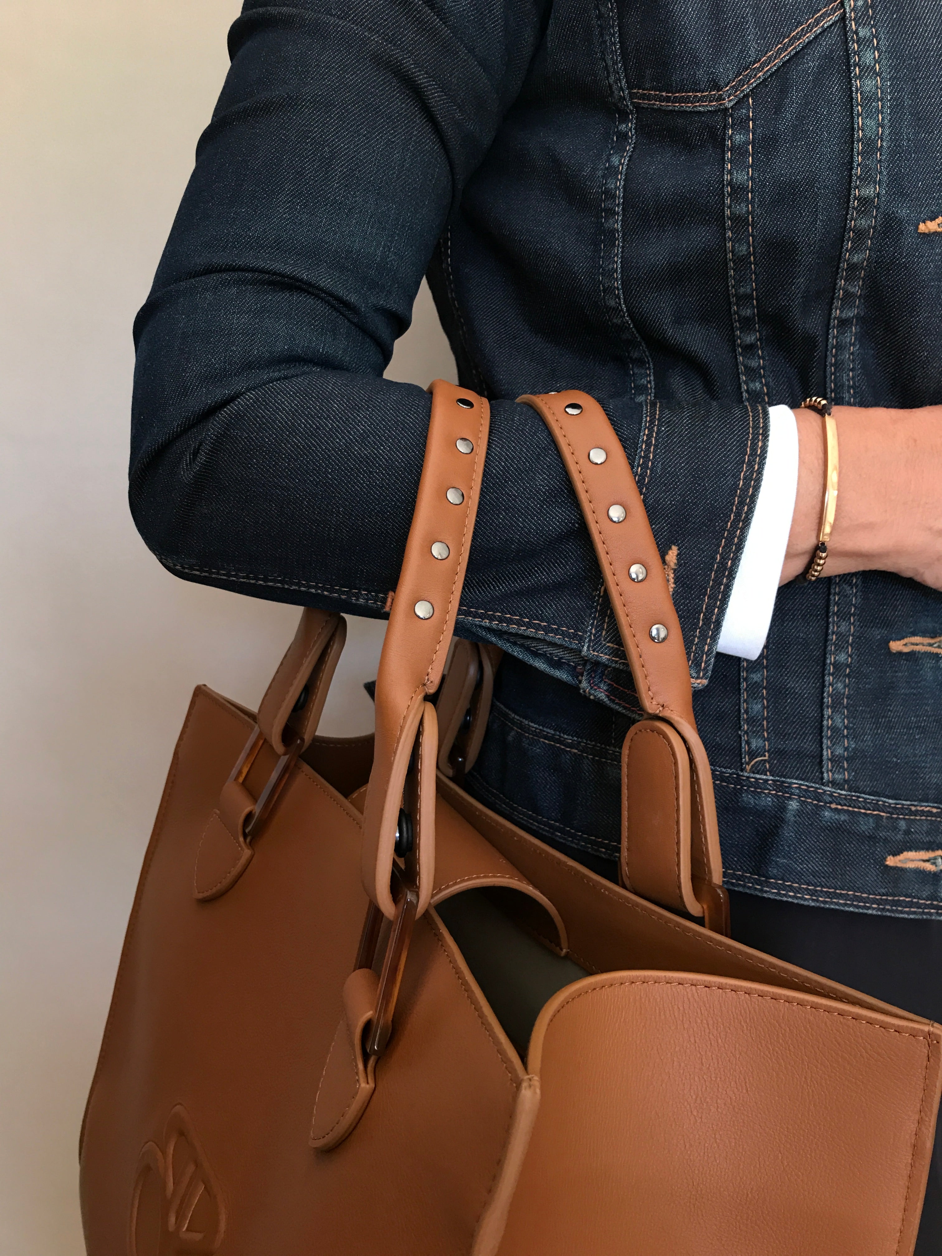 Extra handle (optional) in leather with studs (short or long) - Iris tote bag