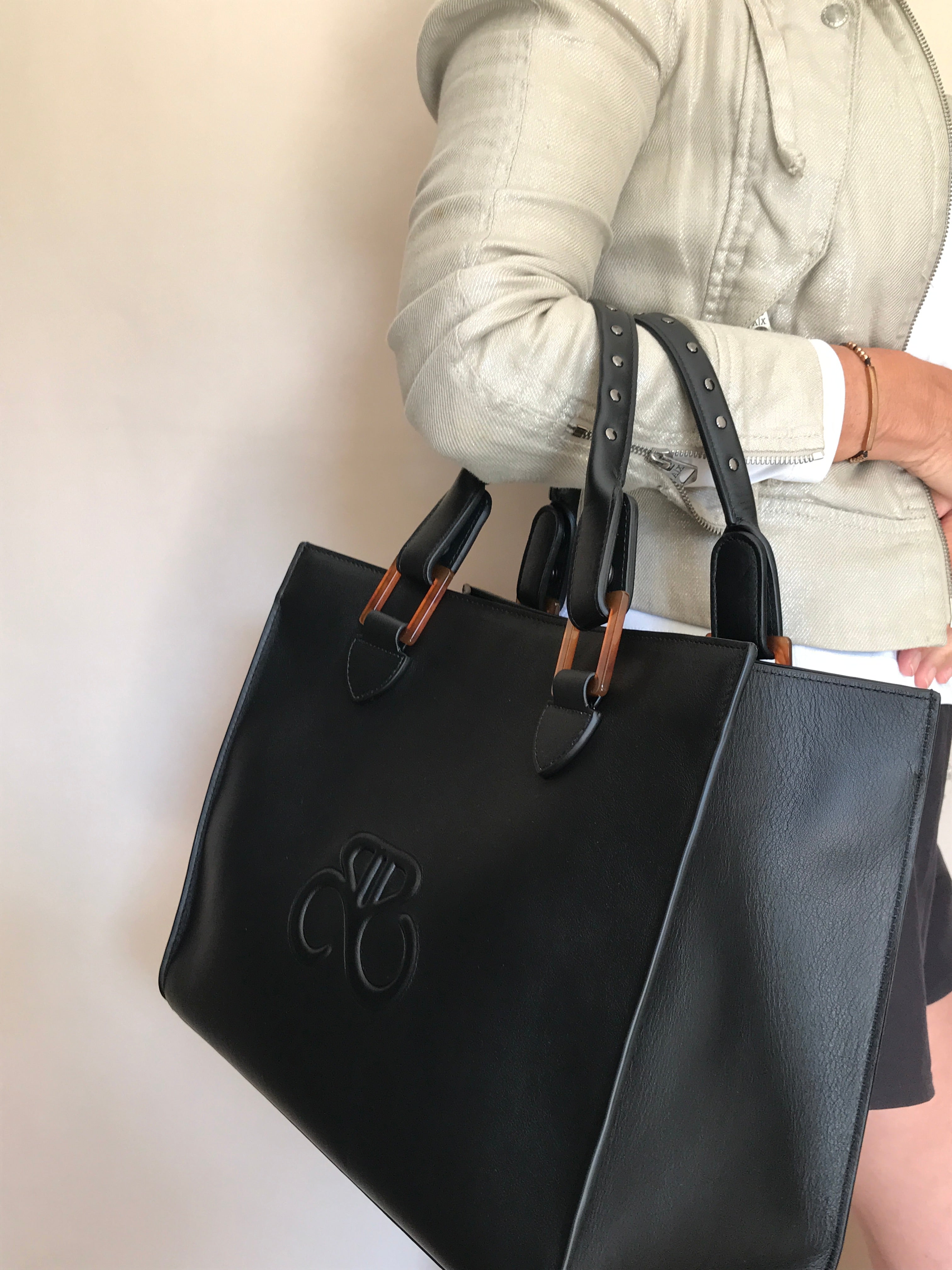 Extra handle (optional) in leather with studs (short or long) - Iris tote bag