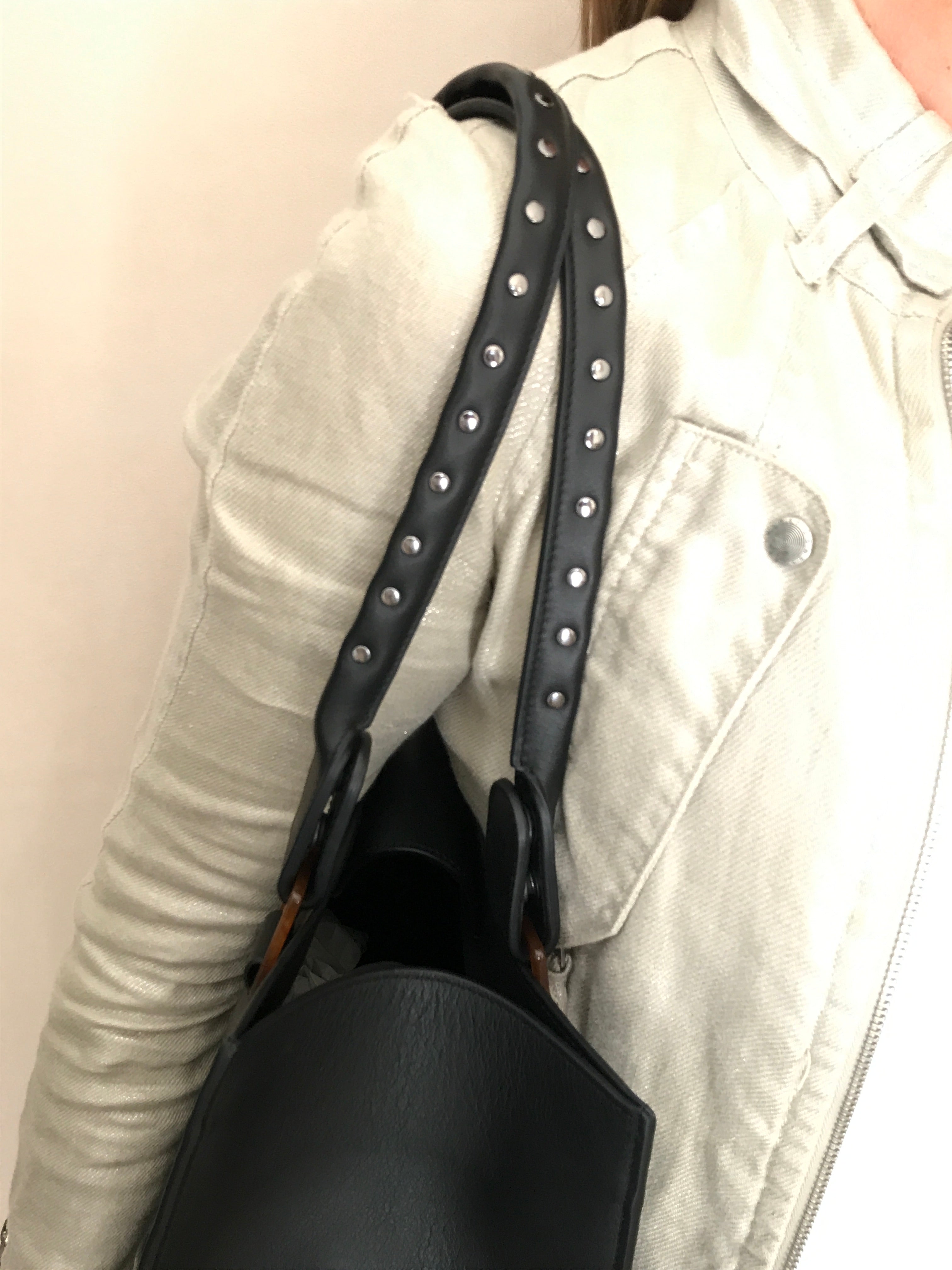 Extra handle (optional) in leather with studs (short or long) - Iris tote bag