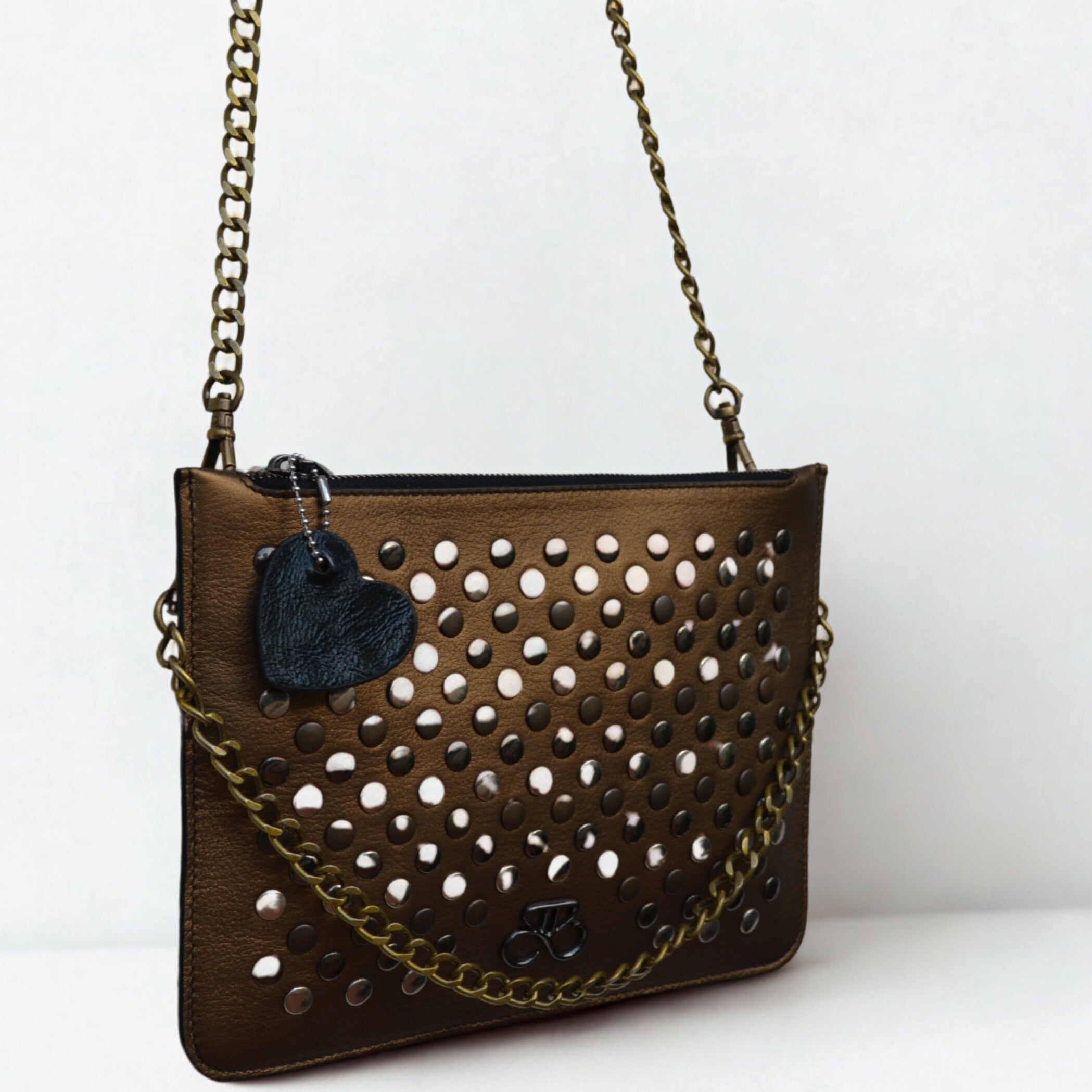 Clutch Ginebra bronce Oliva con tachas
