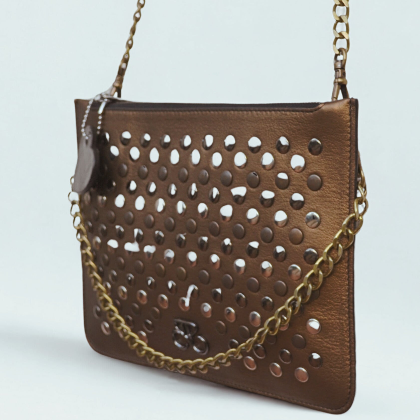Clutch Ginebra bronce Oliva con tachas