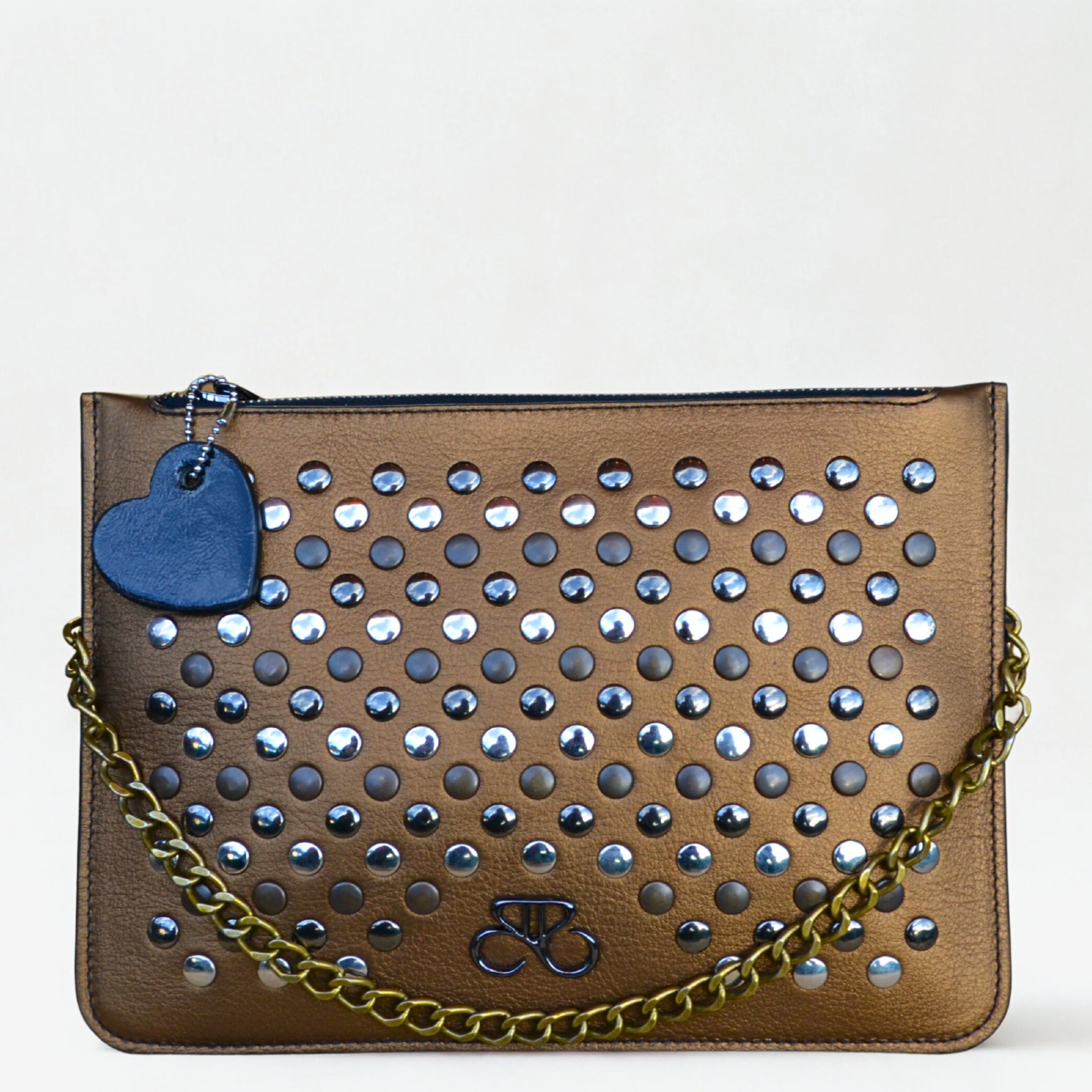 Clutch Ginebra bronce Oliva con tachas