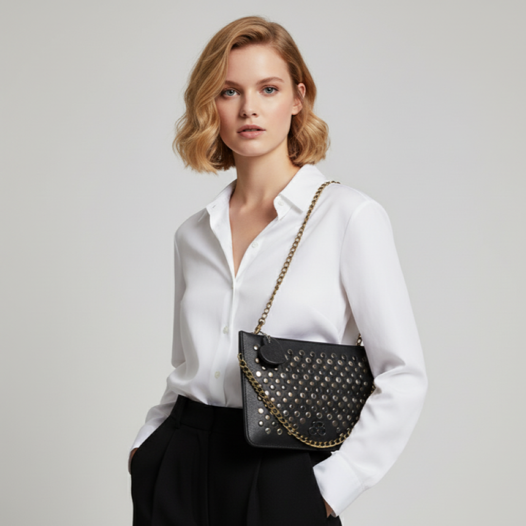 Clutch Ginebra - Negro napa con tachas