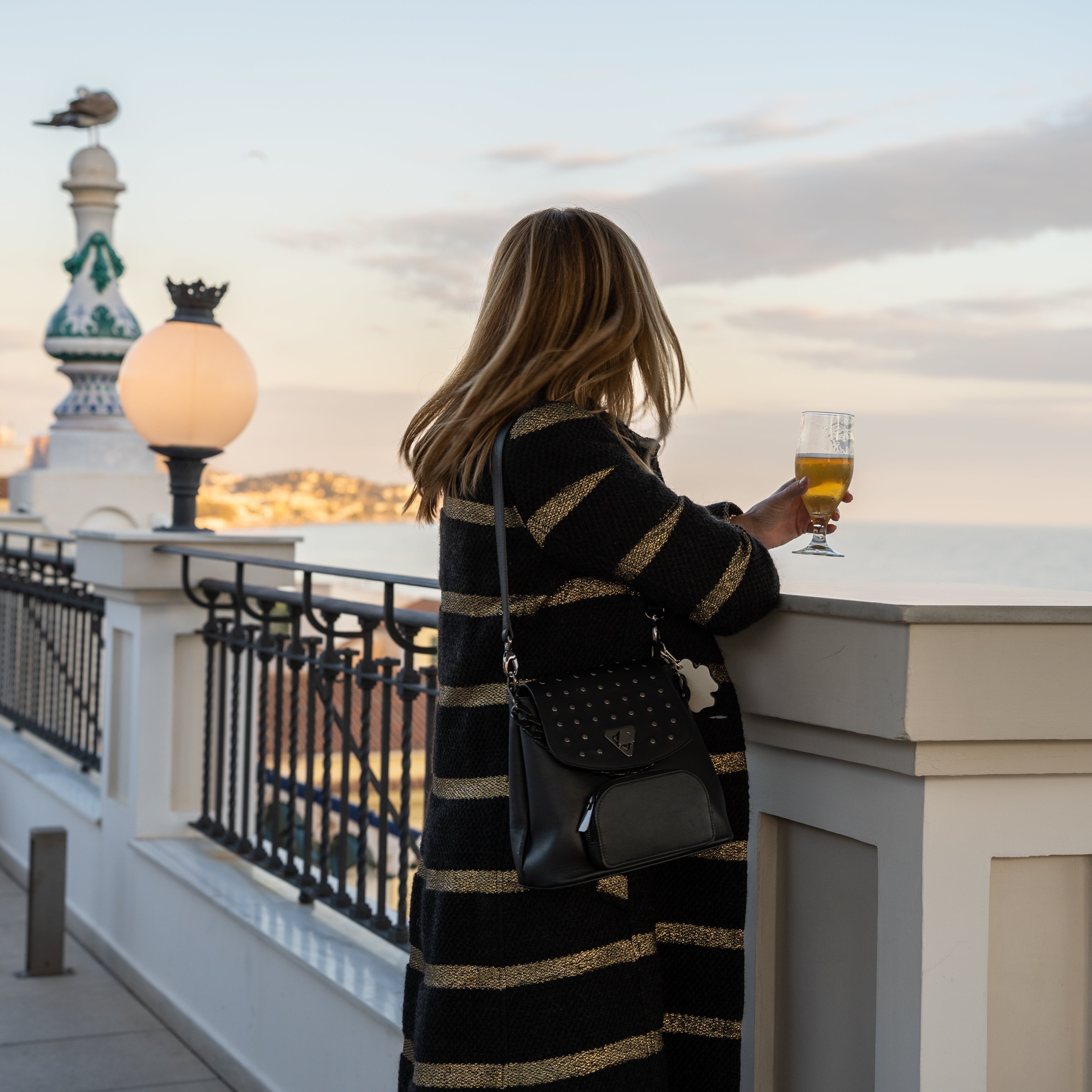 Studded flap - Anna backpack in black nappa leather