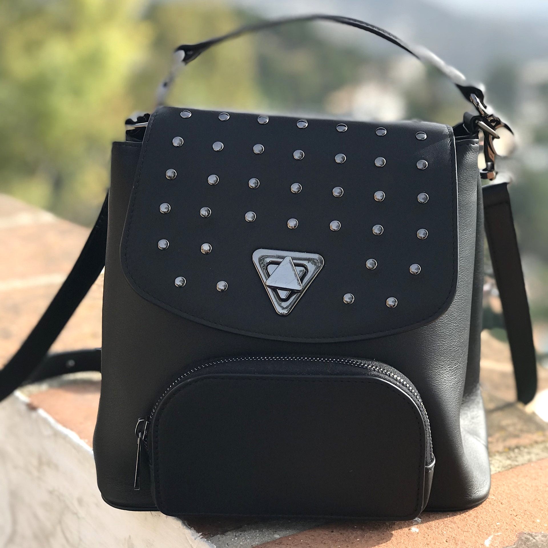 Studded flap - Anna backpack in black nappa leather