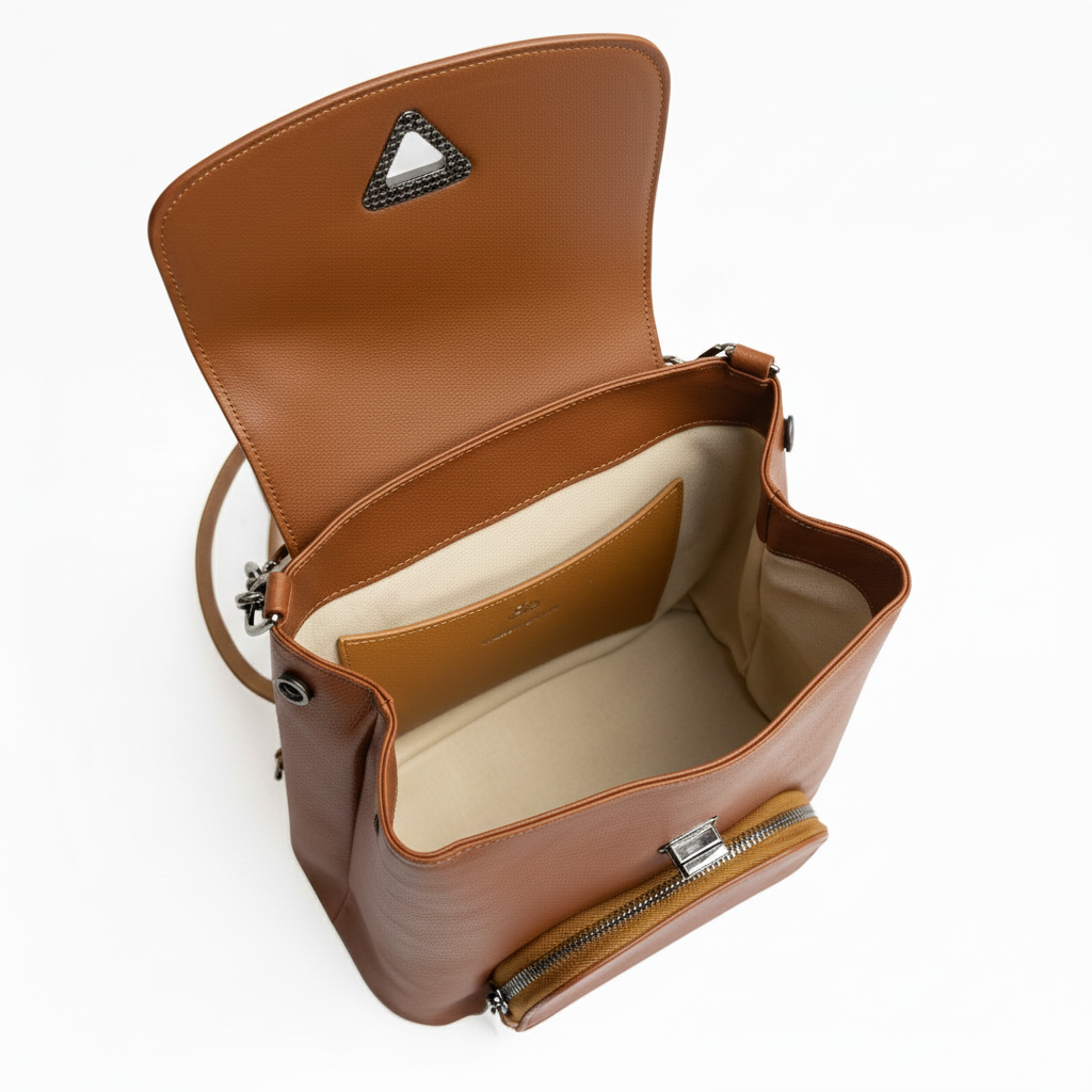 Maria Blois Mochila Anna Cognac Lisa abierta