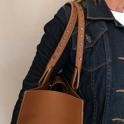  Iris tote bag - long handle in leather with studs (optional)