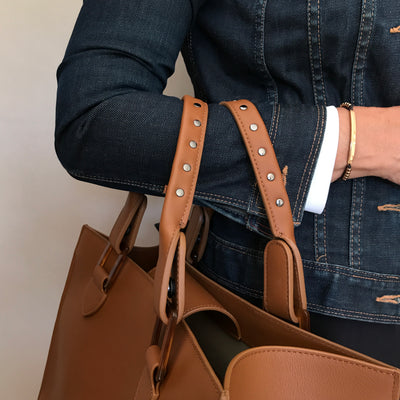 Iris tote bag - Short leather handle with studs (optional)