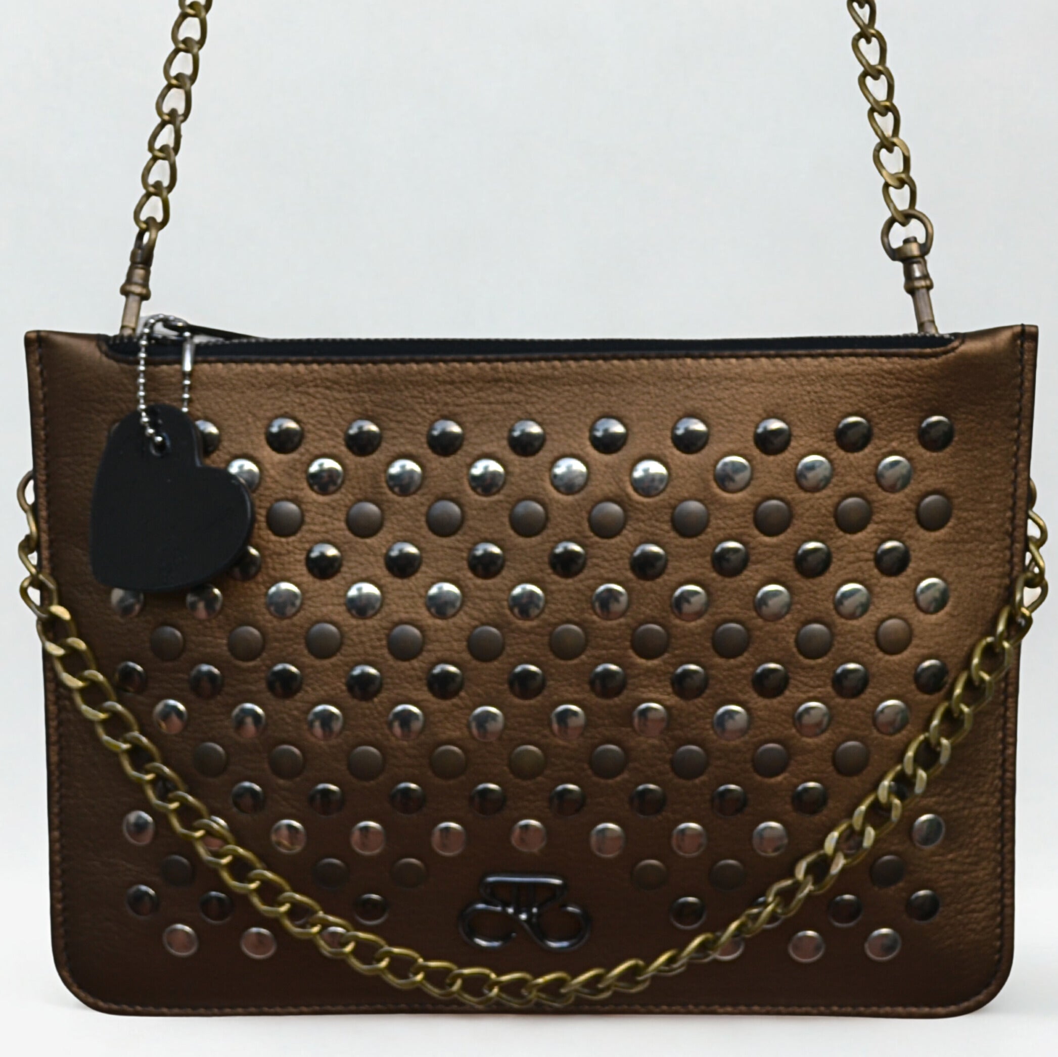 Clutch Ginebra bronce Oliva con tachas
